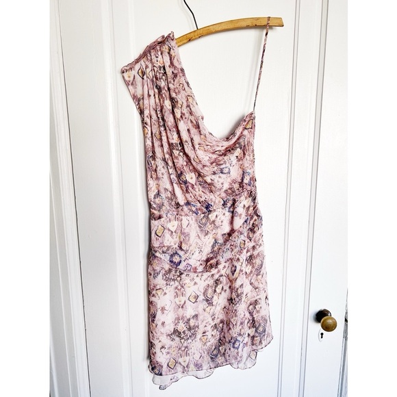 IRO • Freesia Dress silk chiffon one shoulder draped mini Lilas purple pink - Picture 12 of 14